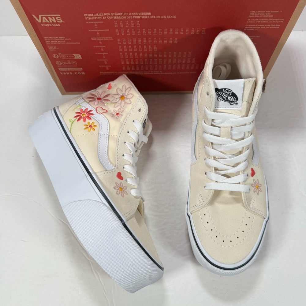 Vans Sk8 Hi Tapered Stackform Floral Embroidery Classic White Sneakers Women 7